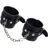 Черные однослойные наручники из натуральной кожи с цепочкой