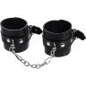 Черные однослойные наручники из натуральной кожи с цепочкой