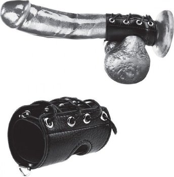 Чёрная утяжка на пенис со шнуровкой 100% PVC STRAP WITH METAL SNAP