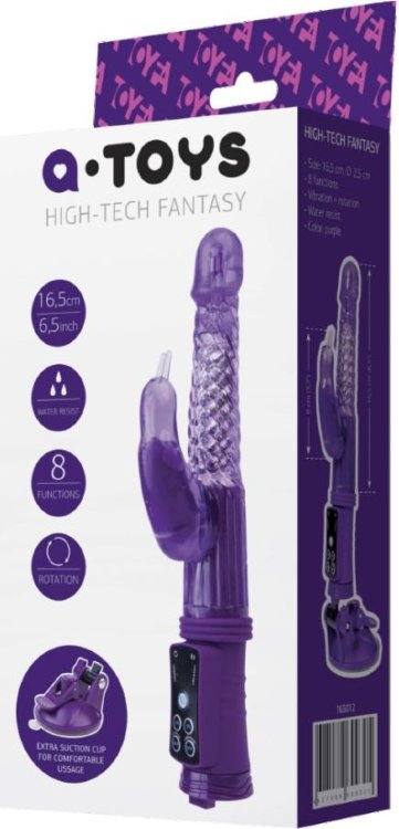 Фиолетовый вибратор с клиторальным стимулятором и крепкой присоской в основании