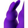 Фиолетовый вибратор с утолщением посередине и клиторальным зайчиком - 18 см.