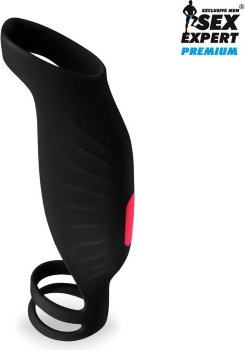 Черная насадка на пенис с вибрацией Sex Expert - 15,4 см.