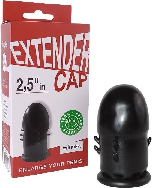 Чёрный латексный удлинитель пениса 2.5 in с шипиками