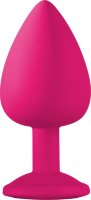 Большая розовая анальная пробка Emotions Cutie Large с фиолетовым кристаллом - 10 см.