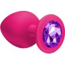 Большая розовая анальная пробка Emotions Cutie Large с фиолетовым кристаллом - 10 см.
