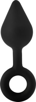 Черная анальная пробка с ручкой-кольцом XL Single Drop Plug - 14 см.