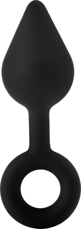 Черная анальная пробка с ручкой-кольцом XL Single Drop Plug - 14 см.
