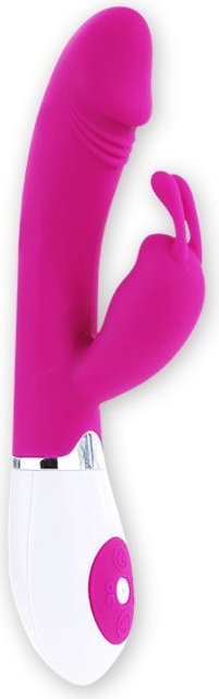 Розовый вибратор Gene с клиторальным стимулятором - 20,4 см.