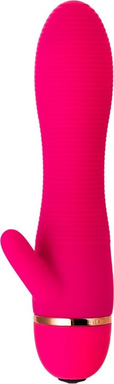 Розовый вибромассажёр с небольшим клиторальным отростком - 15 см.