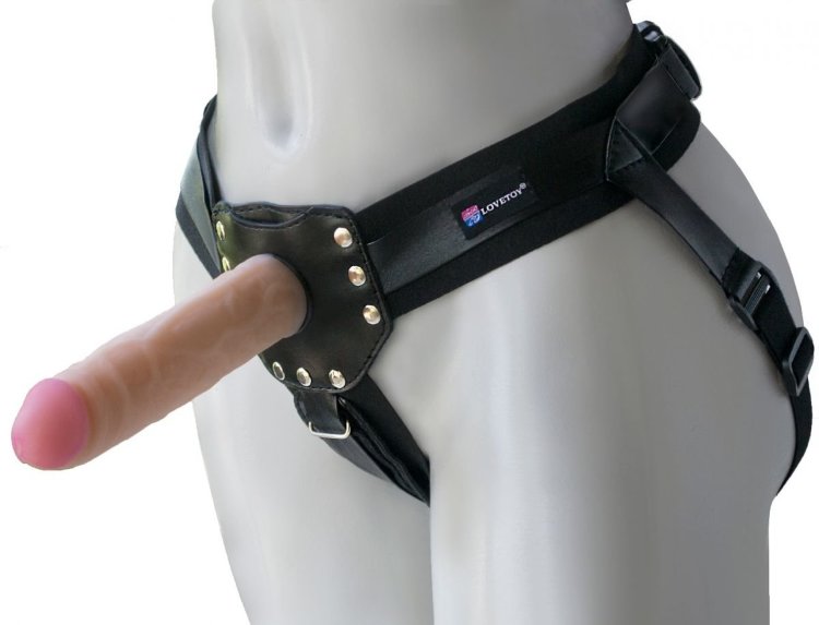 Черный пояс-трусики с двумя насадками Экзотик-Linda - 15,5 и 10,5 см.