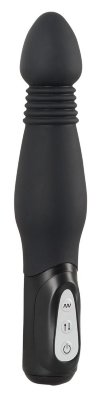 Чёрный анальный вибратор Thrusting Anal Vibe - 23,5 см.  Цена 14 906 руб. Длина: 23.5 см. Диаметр: 4.4 см. Анальный вибратор выполнен с конусообразным гладким наконечником, что обеспечит легкое проникновение. Имеет 7 режимов мощных вибрации и 3 уровня интенсивности пульсирующих движений вверх-вниз , которые контролируются отдельными кнопками на устройстве. Выполнен из приятного на ощупь и абсолютно безопасного силикона. Рабочая длина - 15,5 см. Страна: Китай. Материал: силикон. Батарейки: 3 шт., тип AAA.