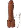 Коричневый вибратор-реалистик на присоске с пультом ДУ - 21 см.
