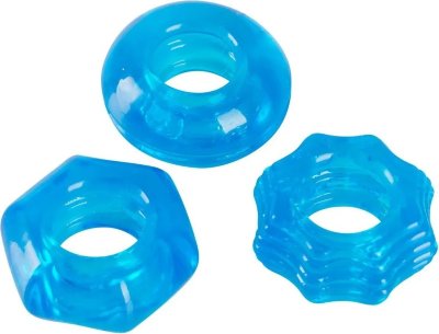Набор из 3 голубых эрекционных колец Stretchy Cock Ring  Цена 1 348 руб. Набор из 3 эрекционных колец разной формы. Внутренний диаметр колец - 1,8 см. Страна: Китай. Материал: термопластичный эластомер (TPE).