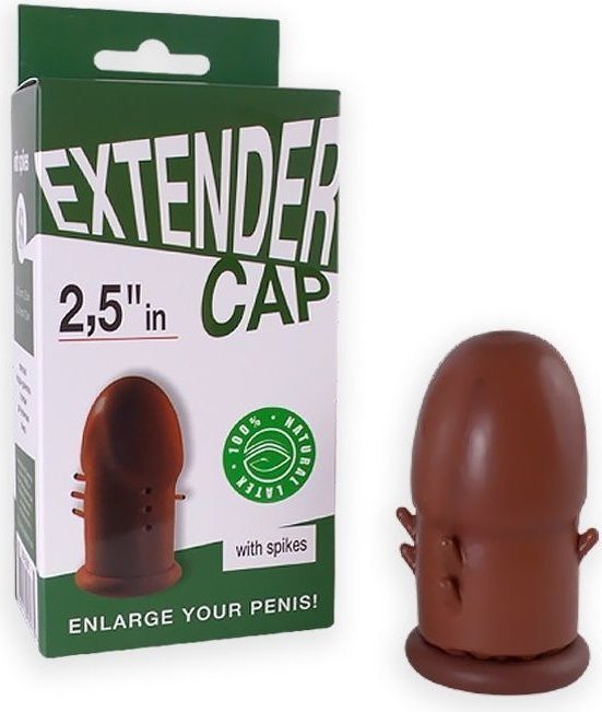 Коричневый латексный удлинитель пениса 2.5 in с шипиками
