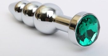 Серебристая анальная ёлочка с зеленым кристаллом - 11,2 см.