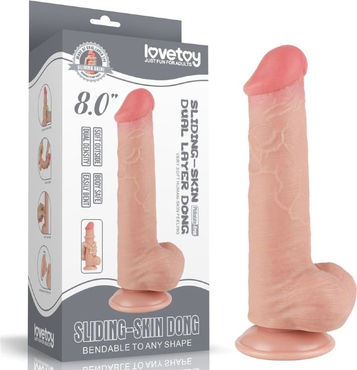 Телесный фаллоимитатор 8 Sliding Skin Dual Layer Dong - 20,8 см.