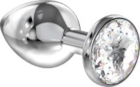 Большая серебристая анальная пробка Diamond Clear Sparkle Large с прозрачным кристаллом - 8 см.
