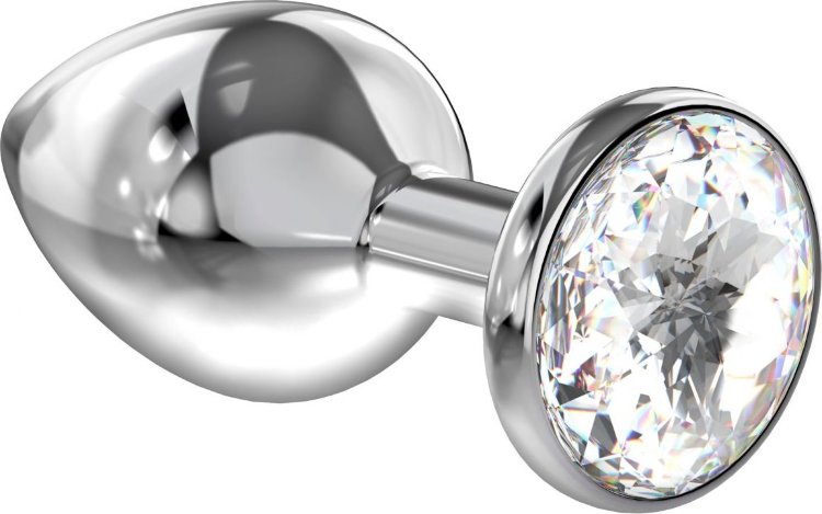 Большая серебристая анальная пробка Diamond Clear Sparkle Large с прозрачным кристаллом - 8 см.