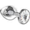 Большая серебристая анальная пробка Diamond Clear Sparkle Large с прозрачным кристаллом - 8 см.