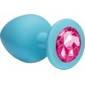 Большая голубая анальная пробка Emotions Cutie Large с розовым кристаллом - 10 см.