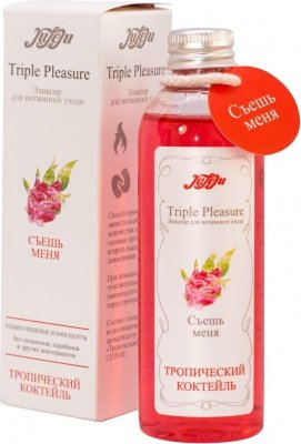 Эликсир Triple Pleasure Тропический коктейль - 130 гр. Чтобы ваши руки во время массажа скользили по телу партнёра максимально чувственно, а интимный контакт был наполнен комфортом и наслаждением, достаточно лишь нескольких капель этого эликсира с фруктовым ароматом. Triple Pleasure «Тропический коктейль» от JULEJU совмещает в себе качества сразу нескольких средств для интимного ухода. Это и согревающее массажное масло, и ароматический лубрикант для всех видов секса, включая мастурбацию. Съедобный состав без силиконов и консервантов безопасен при проглатывании во время оральных ласк. От дыхания и поцелуев эффект тепла становится ещё более выраженным. Наполните каждое касание сладострастием с Triple Pleasure «Тропический коктейль»! глицерин, вода очищенная, ароматизатор пищевой, CI 19140. Страна: Россия. Объем: 130 гр.