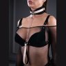Черно-бежевый замшевый ошейник с поводком Sex Game