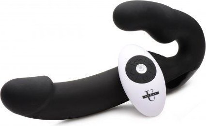 Черный безремневой страпон Urge Silicone Strap On с пультом ДУ - 24 см.