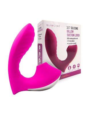 Ярко-розовый вибромассажер с вакуумной стимуляцией клитора  Цена 5 664 руб. Длина: 14.2 см. Оригинальный вибромассажёр с 10 режимами вибрации и вакуума. Подойдёт для стимуляции влагалища и клитора. Эргономичная форма способствует безболезненному введению интимного аксессуара и дарит незабываемое удовольствие. Изогнутый ствол позволяет воздействовать на точку G, а его ребристая поверхность усиливает возбуждение. Секс-игрушка изготовлена из приятного на ощупь бархатистого материала. Проста в использовании и уходе. Включение/выключение вибрации и вакуума: нажать и несколько секунд удерживать кнопку вкл./выкл. Должен загореться/погаснуть световой индикатор. Вибрация и вакуум включаются и работают только одновременно. Переключение режимов вибрации и вакуума: краткое нажатие кнопок с изображением +, или -. Рабочая длина - 10 см, диаметр - 3,5 см. Страна: Китай. Материал: силикон. Батарейки: встроенный аккумулятор.