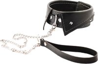 Черный ошейник-воротничок с металлическим поводком