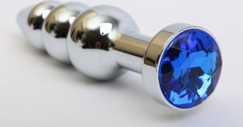 Серебристая анальная ёлочка с синим кристаллом - 11,2 см.