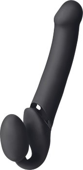 Черный безремневой вибрострапон Vibrating Bendable Strap-On - size L