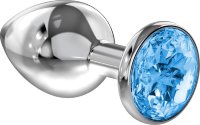 Большая серебристая анальная пробка Diamond Light blue Sparkle Large с голубым кристаллом - 8 см.