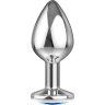 Большая серебристая анальная пробка Diamond Light blue Sparkle Large с голубым кристаллом - 8 см.