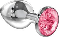 Большая серебристая анальная пробка Diamond Pink Sparkle Large с розовым кристаллом - 8 см.