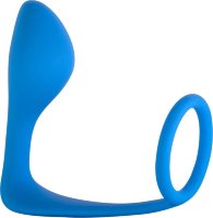 Синее эрекционное кольцо с анальной пробкой Button Anal Plug