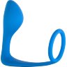 Синее эрекционное кольцо с анальной пробкой Button Anal Plug