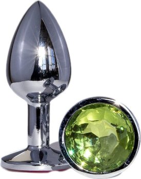Металлическая анальная втулка с зеленым кристаллом - 7,2 см.