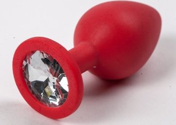 Красная силиконовая пробка с прозрачным кристаллом - 9,5 см.