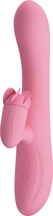 Розовый вибратор-кролик Gina с клиторальной щеточкой - 20,5 см.