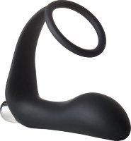 Черное эрекционное кольцо с вибропробкой Vibrating Anal Plug With Cockring