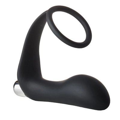 Черное эрекционное кольцо с вибропробкой Vibrating Anal Plug With Cockring Длина: 12 см. Черное эрекционное кольцо с вибропробкой Vibrating Anal Plug With Cockring. Пробка движется вперед и назад, массируя простату с каждым толчком бедер. К ощущениям можно добавить вибрации, нажав на кнопку съемной 10-скоростной пули. Пробка изготовлена ​​из гладкого силикона. Диаметр пробки - 3,4 см. Страна: Китай. Материал: анодированный пластик, силикон. Батарейки: есть в комплекте.