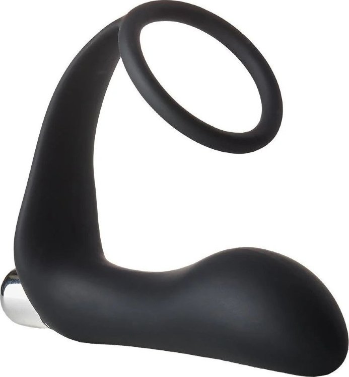Черное эрекционное кольцо с вибропробкой Vibrating Anal Plug With Cockring