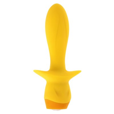 Желтая анальная вибропробка Mellow Yellow - 13,5 см.  Цена 8 669 руб. Длина: 13.5 см. Диаметр: 3.05 см. Mellow Yellow — это яркий и смелый вибрирующий анальный стимулятор с гибким, утолщенным стержнем, который сужается к кончику для легкого введения. Широкое текстурированное основание завершается управляющей кнопкой в форме сердца, украшенной стразом, добавляя изысканности в дизайн. 10 скоростей и режимов вибрации. Mellow Yellow — это устройство для тех, кто ценит стиль и разнообразие ощущений. Подарите себе яркие моменты удовольствия с этим изысканным стимулятором. Рабочая длина - 8,26 см. Страна: США. Материал: анодированный пластик, силикон. Батарейки: встроенный аккумулятор.