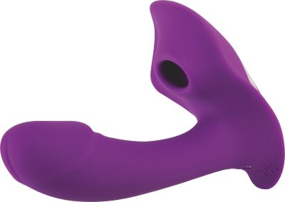 Фиолетовый мини-вибратор с вакуумной стимуляцией Длина: 13.9 см. Диаметр: 3.3 см. Эта стильная секс-игрушка сочетает в себе сразу два устройства: вибратор эрогенных зон и вакуумный стимулятор, что позволяет одновременно стимулировать 2 зоны. Благодаря удобному размеру и форме , вибратор можно использовать как соло, так и вдвоём почти в любой позе. 9 режимов вибрации и 9 режимов вакуумного всасывания. Даря разнообразие режимов вибрации и всасывания ,подойдет для любого уровня чувствительности. Изделие выполнено из качественного гипоаллергенного материала, который безопасен в использовании. Нежное покрытие обладает мягким и приятным тактильным эффектом при касании. Водонепроницаемость: IPX7 означает, что устройство можно погружать на глубину в воду до 1 метра на полчаса. Страна: Китай. Материал: силикон. Батарейки: встроенный аккумулятор.