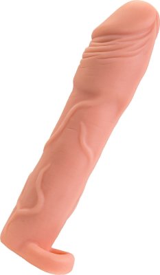 Телесная удлиняющая насадка с подхватом - 19 см. Длина: 19 см. Насадка из супермягкого реалистичного материала легко растягивается и надевается на член, чтобы сделать его более впечатляющим. Она не только гарантирует мгновенное увеличение пениса, но и позволяет продлить половой акт, делая мужской орган менее чувствительным. Материал Softskin имитирует настоящую кожу и быстро становится теплым и «живым». Кольцо на мошонку отлично удерживает насадку, и вы можете наслаждаться друг другом, не заботясь о ее фиксации. Длина уплотнения - 3 см. Толщина стенки - 0,5 см. Страна: Россия. Материал: SoftSkin.