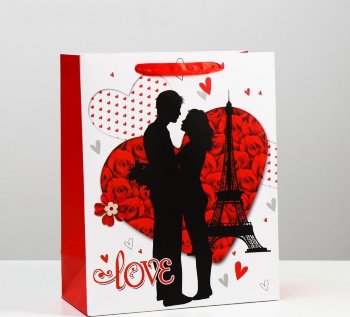 Подарочный пакет Романтичная пара Love - 32 х 26 см.