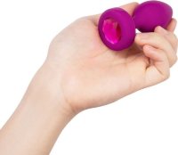Ярко-розовая анальная вибровтулка с кристаллом Vibrating Jewel Plug S/M - 10 см.