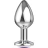 Большая серебристая анальная пробка Diamond Purple Sparkle Large с фиолетовым кристаллом - 8 см.