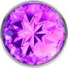 Большая серебристая анальная пробка Diamond Purple Sparkle Large с фиолетовым кристаллом - 8 см.