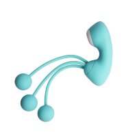 Бирюзовый вакуумный стимулятор клитора с вагинальными виброшариками